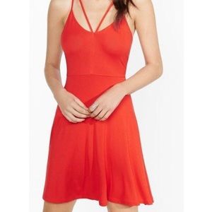 EXPRESS Red Strappy V-Neck Skater Dress